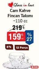 GLASS İN LOVE CAM KAHVE FİNCAN TAKIMI 110 CC 6'LI 12 PARÇA